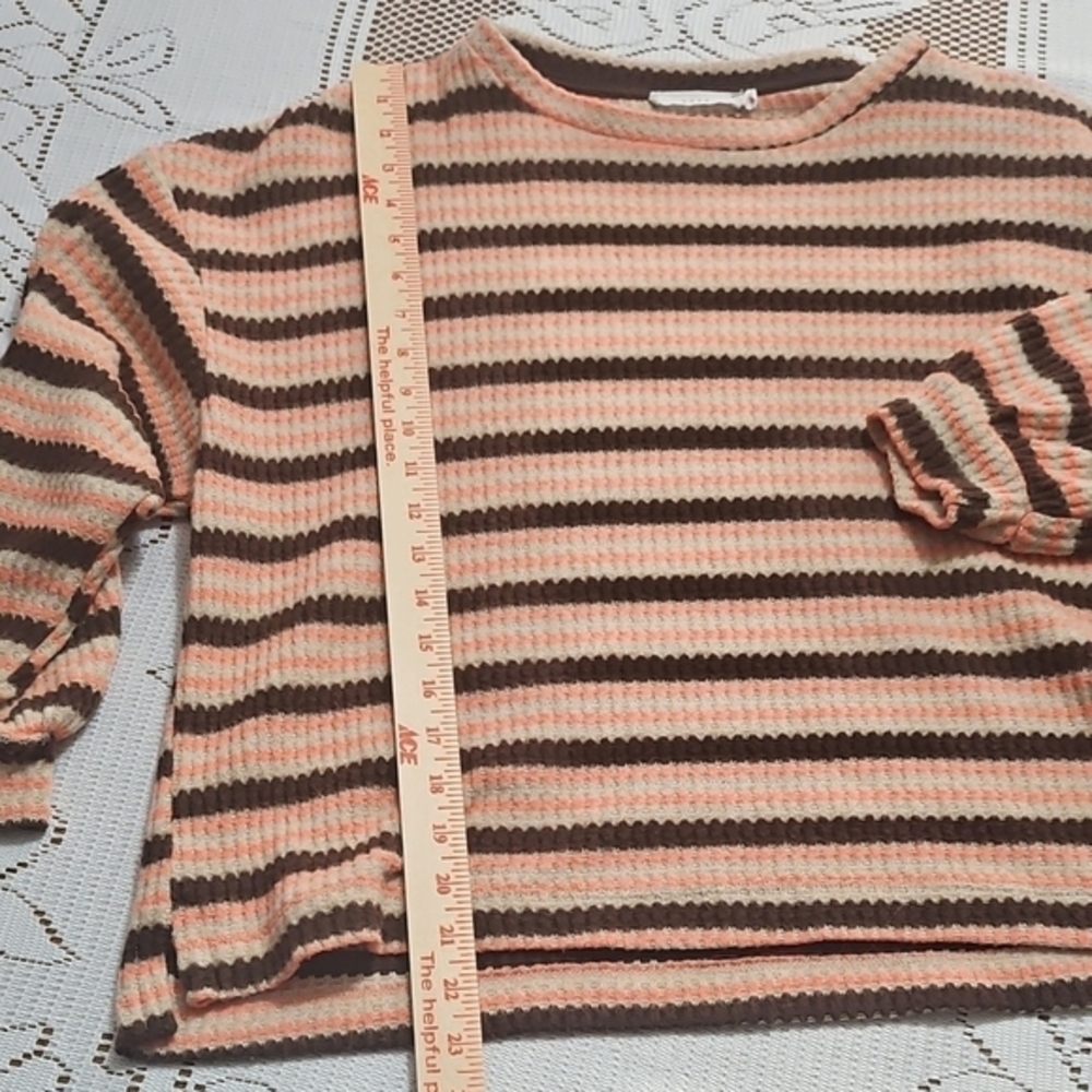 Lush Knit Sweater with Stripes And Balloon Sleeves